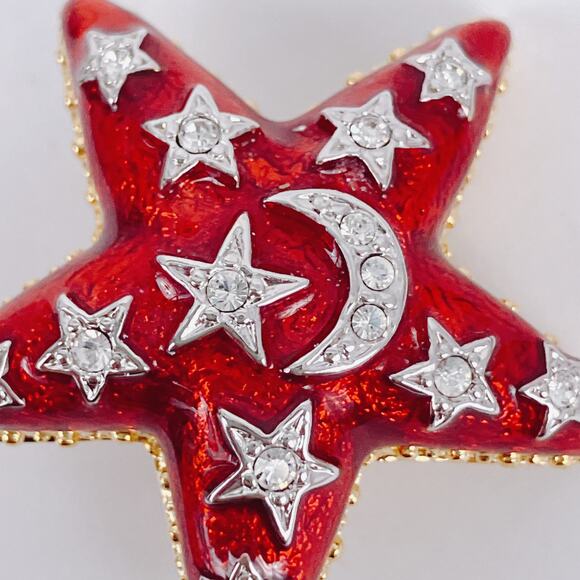 The Quacker Factory Red Enamel Celestial Star Moon Clip On Earrings Vintage Y2K - Picture 5 of 12